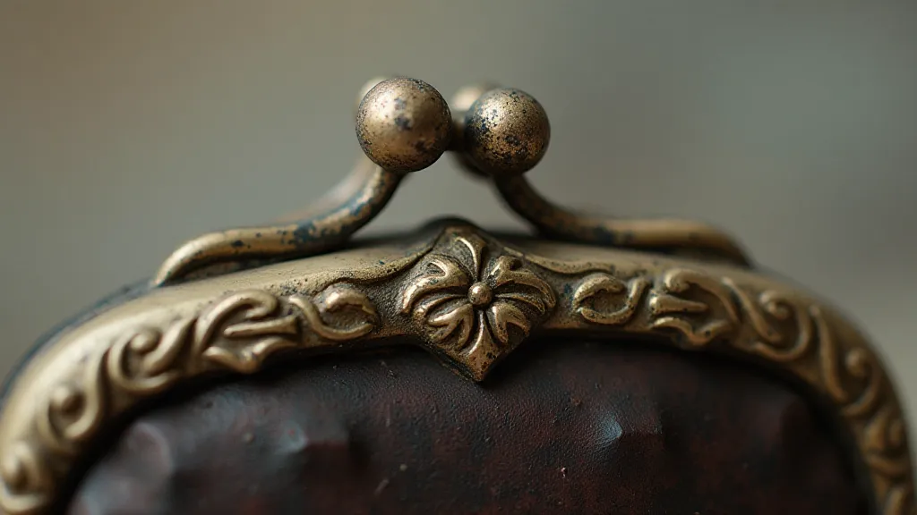 Close-up of a vintage coin purse clasp