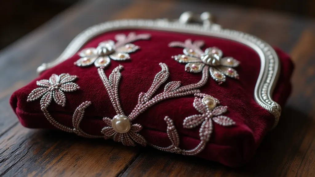 Victorian velvet coin purse with beaded floral design