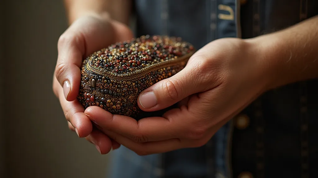 Hand holding a vintage beaded coin purse